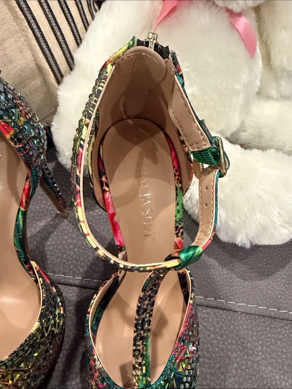 Thalia Sodi Multicolor Studded T-Strap Platform Heels